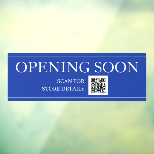 OPENEN SOON Sign, QR Code, Bericht, Dp Blue/White Raamsticker (Vel 3)