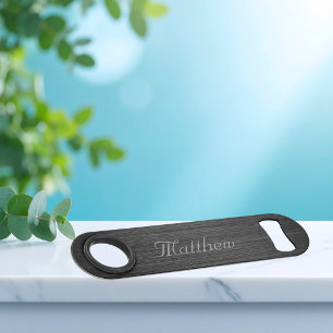 Opener voor fles met zwarte metalen afwerking en e speed flessenopener