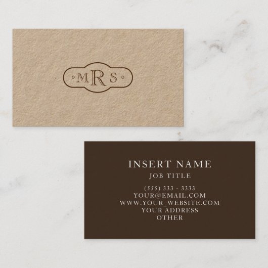 OpenFace Font Monogrammed Retro Bister Visitekaartje (Voorkant / Achterkant)