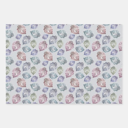 Opengewerkte bladeren op een lichtgrijze achtergro inpakpapier vel (Voorkant)