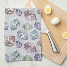 Opengewerkte bladeren op een lichtgrijze achtergro theedoek