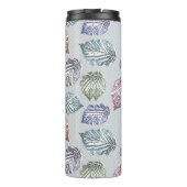 Opengewerkte bladeren op een lichtgrijze achtergro thermosbeker (Achterkant)