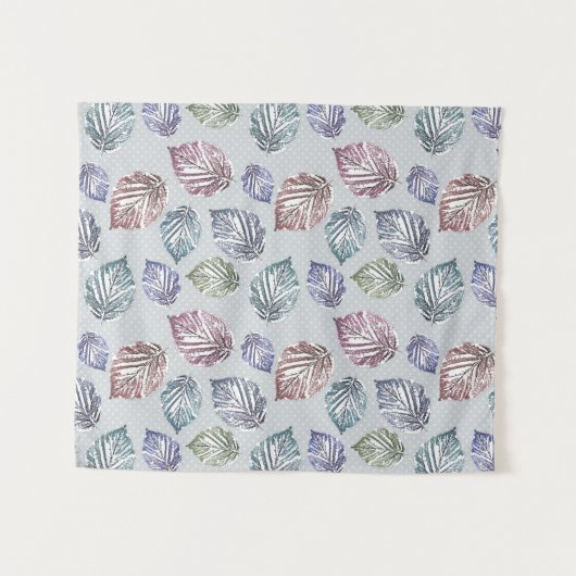 Opengewerkte bladeren op een lichtgrijze achtergro wandkleed (Voorkant (horizontaal))