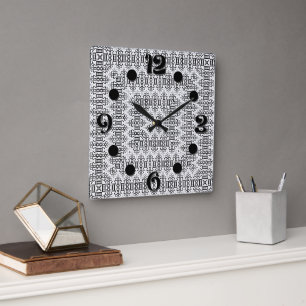 Opengewerkte vierkanten art deco retro zwart wit vierkante klok