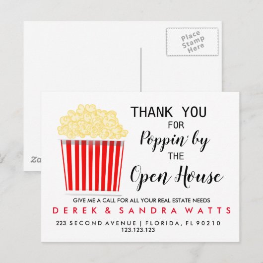 Openhuisaankondiging van het onroerend goed POPCOR Aankondigingskaart (Voorkant / Achterkant)