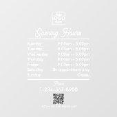 Opening Bedrijfsuren Logo Wit Script Eenvoudig Raamsticker (Vel)