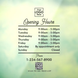 Opening Bedrijfsuren Logo Zwart Schrift Eenvoudig Raamsticker