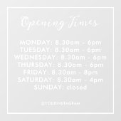 Opening hours business white modern minimalist raamsticker (Vel)