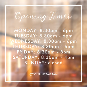 Opening hours business white modern minimalist raamsticker