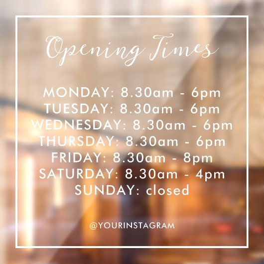 Opening hours business white modern minimalist raamsticker (Vel 2)
