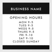 Opening Hours Modern Black Custom Business Window Raamsticker (Vel)