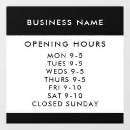 Opening Hours Modern Black Custom Business Window Raamsticker