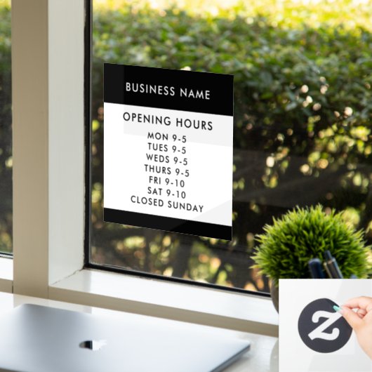 Opening Hours Modern Black Custom Business Window Raamsticker (Kantoor)