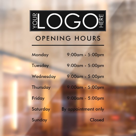 Opening Hours Simple Professional Business Logo Raamsticker (Vel 2)