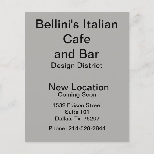 Opening restaurant, nieuwe locatie flyer (Achterkant)