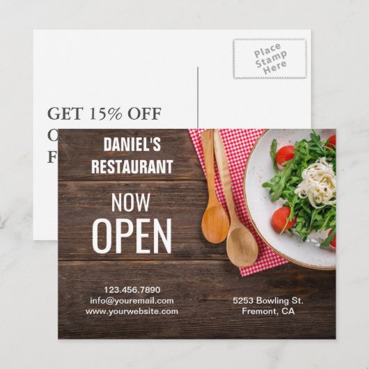 Opening restaurant | Nu geopend | Direct mail Briefkaart (Voorkant / Achterkant)