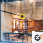 opening van de winkel met gele bloem - openingstij raamsticker (Cafe Raam)