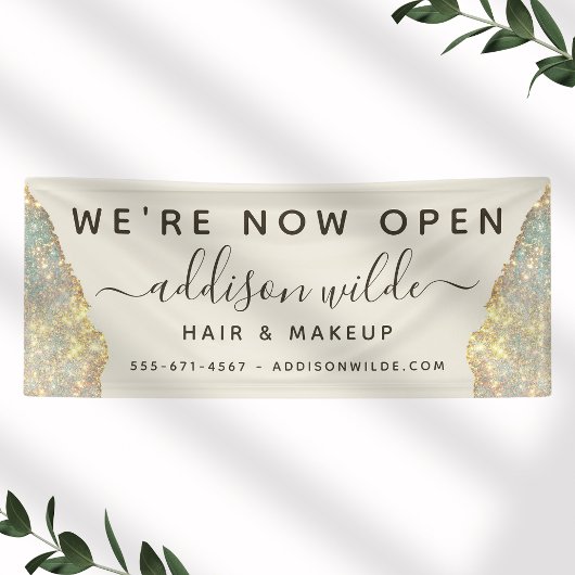 Openingsactie Holographic Glam Glitter Salon Spandoek