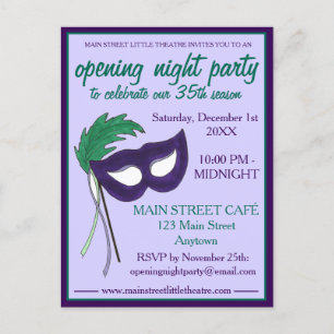 Openingsavond Drama Club Maskerade Masker Party Uitnodiging Briefkaart