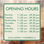 Openingstijden - 30,5 x 30,5 - Engels Window Cling Raamsticker (Vel 2)