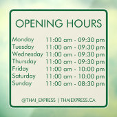 Openingstijden - 30,5 x 30,5 - Engels Window Cling Raamsticker (Vel 3)