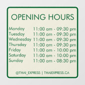 Openingstijden - 30,5 x 30,5 - Engels Window Cling Raamsticker (Vel)