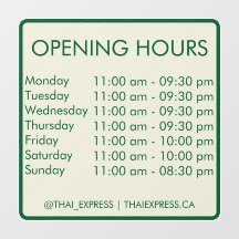 Openingstijden - 30,5 x 30,5 - Engels Window Cling