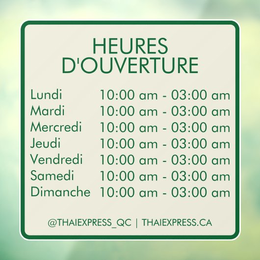 Openingstijden - 4x4 - Frans Raamsticker (Vel 3)