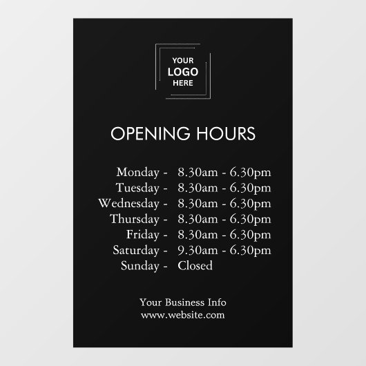 Openingstijden | Aangepaste kantooruren zwart Raamsticker (Vel)
