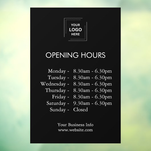 Openingstijden | Aangepaste openingstijden zwart Raamsticker (Vel 3)