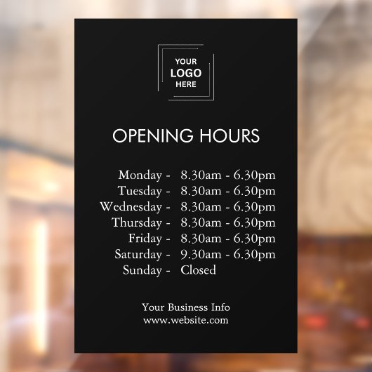 Openingstijden | Aangepaste openingsuren Zwart  Raamsticker (Vel 2)