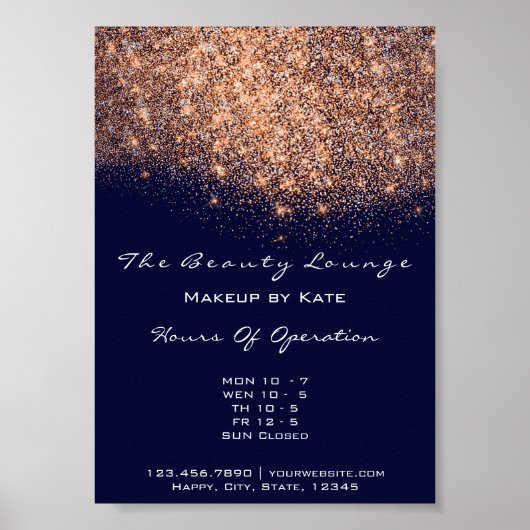 Openingstijden Beauty Makeup Studio Copper Navy Bl Poster (Voorkant)
