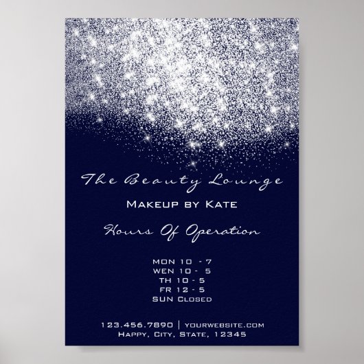 Openingstijden Beauty Makeup Studio Gray Navy Blue Poster (Voorkant)