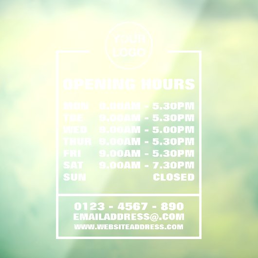 Openingstijden bedrijf, informatie en logo raamsticker (Vel 3)