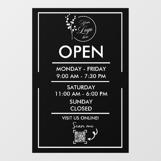 Openingstijden Bedrijf Schema Venster Cling Decal (Vel)