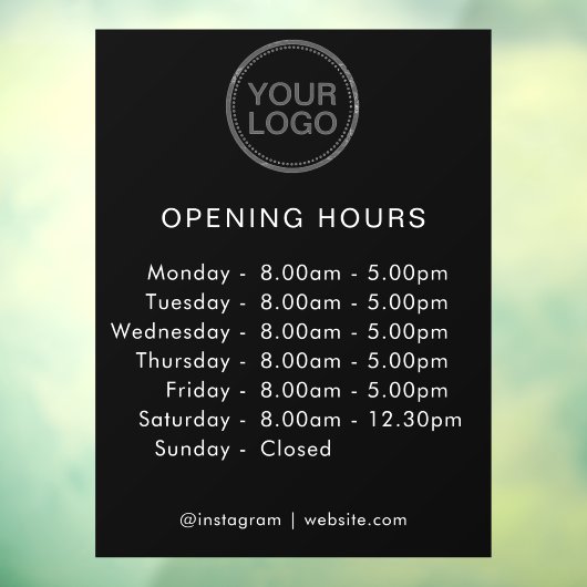 Openingstijden | Bedrijfslogo Openingstijden Moder Raamsticker (Vel 3)