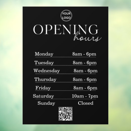 Openingstijden | Bedrijfslogo Openingstijden | QR Raamsticker (Vel 3)