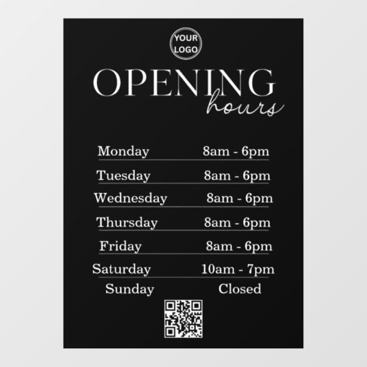 Openingstijden | Bedrijfslogo Openingstijden | QR Raamsticker (Vel)
