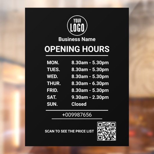 Openingstijden | Bedrijfslogo Openingstijden Raamsticker (Vel 2)