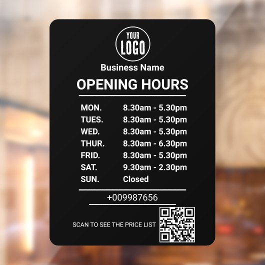 Openingstijden | Bedrijfslogo Openingstijden Raamsticker (Vel 2)