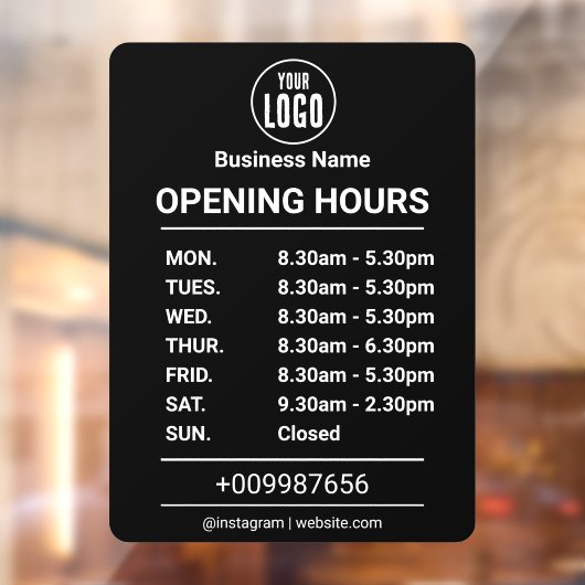 Openingstijden | Bedrijfslogo Openingstijden Raamsticker (Vel 2)