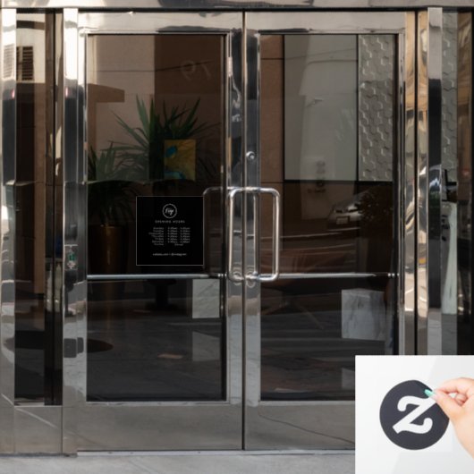 Openingstijden | Bedrijfslogo Openingstijden Zwart Raamsticker (Kantoordeur)