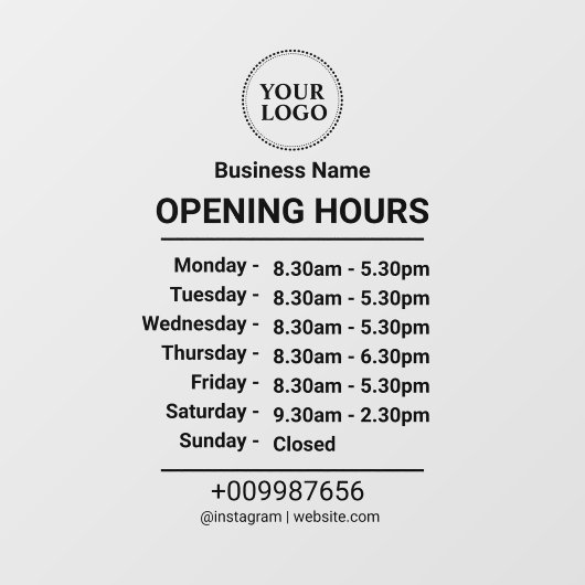 Openingstijden | Bedrijfslogo Openingstijden Zwart Raamsticker (Vel)
