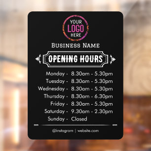 Openingstijden Bedrijfslogo Openingstijden Zwart Raamsticker