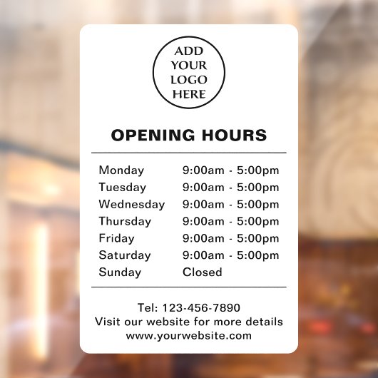 Openingstijden Bedrijfslogo Zakelijk Bedrijf Hier Raamsticker (Vel 2)