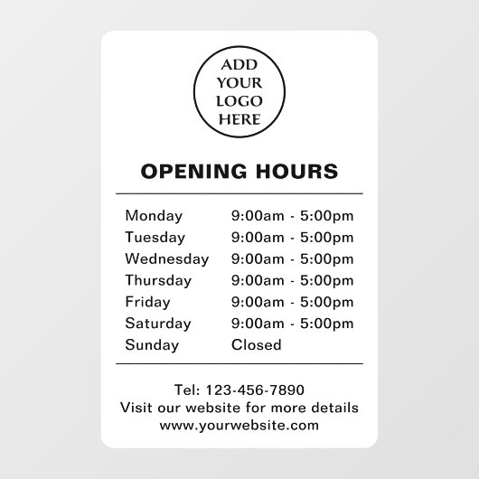 Openingstijden Bedrijfslogo Zakelijk Bedrijf Hier Raamsticker (Vel)