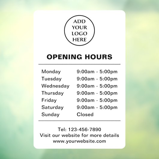 Openingstijden Bedrijfslogo Zakelijk Bedrijf Hier Raamsticker (Vel 3)