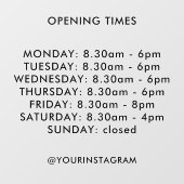 Openingstijden bedrijfstijden modern minimalistisc raamsticker (Vel)