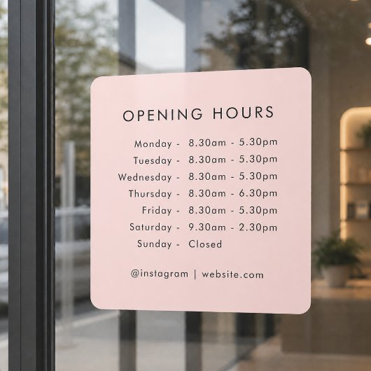 Openingstijden | Bedrijfsuren Blush Roze Raamsticker