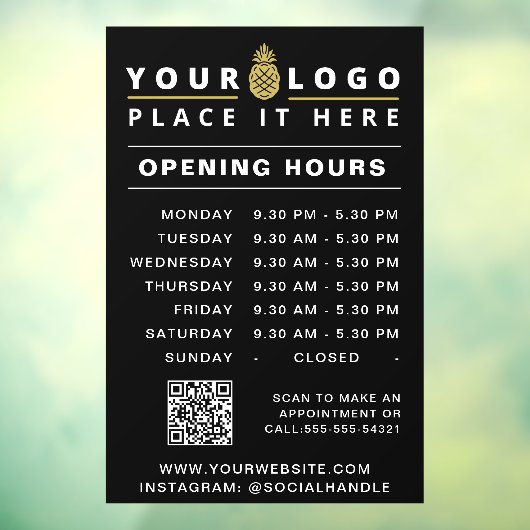 Openingstijden Bedrijfsuren QR-code zwart Raamsticker (Vel 3)